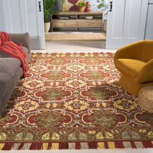 Safavieh Blossom Hand Tufted Transitional Area Rug In Elegant Green And Gold With Ornate Scrollwork Design Red ,Gold 80% Wool,20% Cotton Blm422q-8