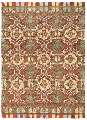 Safavieh Blossom Hand Tufted Transitional Area Rug In Elegant Green And Gold With Ornate Scrollwork Design Red ,Gold 80% Wool,20% Cotton Blm422q-8