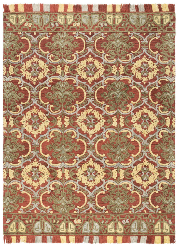 Safavieh Blossom Hand Tufted Transitional Area Rug In Elegant Green And Gold With Ornate Scrollwork Design Red ,Gold 80% Wool,20% Cotton Blm422q-8