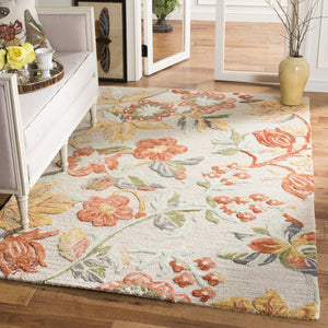 Safavieh Blossom Hand-Tufted 10Ft Round Wool Rug, 1/2" Plush Floral Pattern In Grey & Red For Living Room Elegance BLM458F-10R
