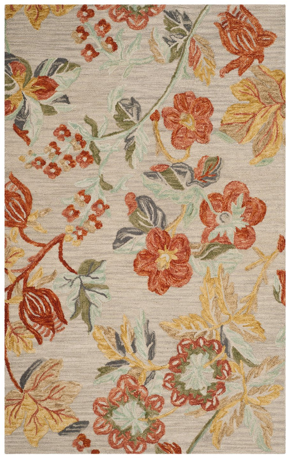 Safavieh Blossom Hand-Tufted 10Ft Round Wool Rug, 1/2" Plush Floral Pattern In Grey & Red For Living Room Elegance BLM458F-10R