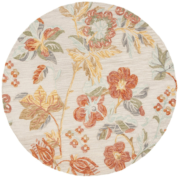 Safavieh Blossom Hand-Tufted 10Ft Round Wool Rug, 1/2" Plush Floral Pattern In Grey & Red For Living Room Elegance BLM458F-10R
