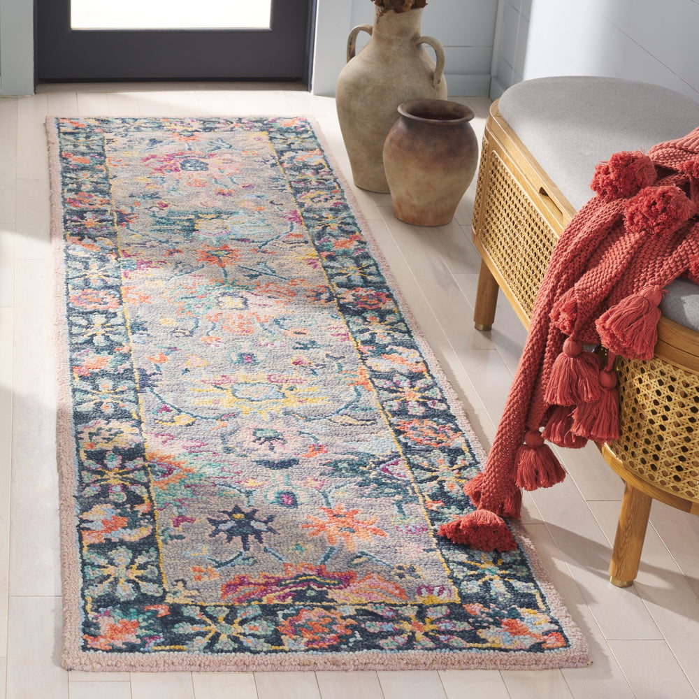 Safavieh Blossom Hand-Tufted Wool-Cotton Accent Rug With Plush 3/8" Pile, Grey Pink Floral Elegance 2'-3" x 5'-0" BLM468F-25