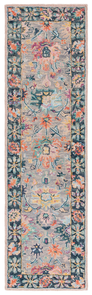 Safavieh Blossom Hand-Tufted Grey And Pink Floral Runner — Wool-Cotton Blend, Low-Profile Plush For Hallways 2'-3" x 13'-0" BLM468F-213