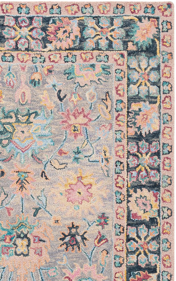 Safavieh Blossom Hand-Tufted Grey And Pink Floral Runner — Wool-Cotton Blend, Low-Profile Plush For Hallways 2'-3" x 13'-0" BLM468F-213