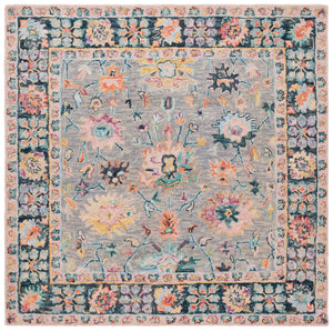 Safavieh Blossom Hand-Tufted Grey And Pink Floral Runner — Wool-Cotton Blend, Low-Profile Plush For Hallways 2'-3" x 13'-0" BLM468F-213
