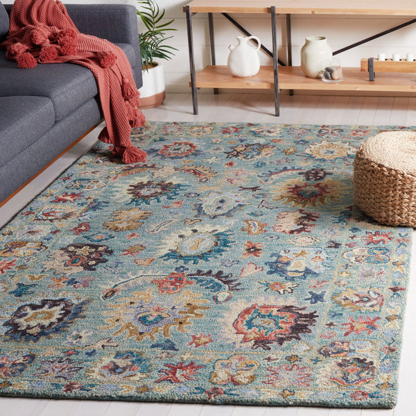 Safavieh Blossom Hand-tufted Area Rug – Timeless Floral Elegance In Blue And Rust For Sophisticated Decor Blue ,Rust 85% Wool,15% Cotton Blm472m-3