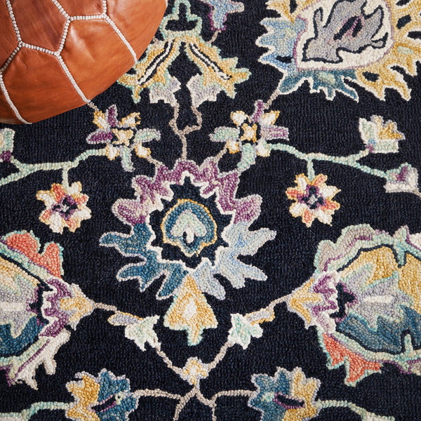 Safavieh Blossom Hand-tufted Area Rug – Elegant Floral Design In Black And Blue For Luxurious Home Décor Black ,Blue 85% Wool,15% Cotton Blm473z-3