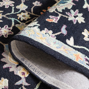 Safavieh Blossom Hand-tufted Area Rug – Elegant Floral Design In Black And Blue For Luxurious Home Décor Black ,Blue 85% Wool,15% Cotton Blm473z-3