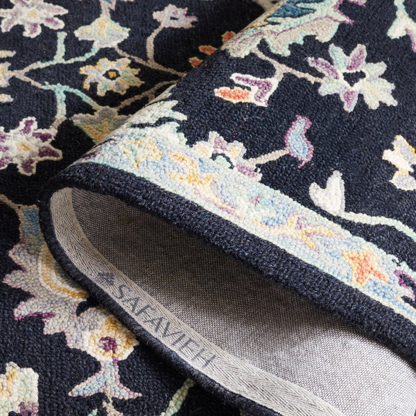 Safavieh Blossom Hand-tufted Area Rug – Elegant Floral Design In Black And Blue For Luxurious Home Décor Black ,Blue 85% Wool,15% Cotton Blm473z-3