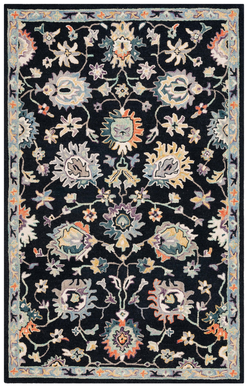 Safavieh Blossom Hand-tufted Area Rug – Elegant Floral Design In Black And Blue For Luxurious Home Décor Black ,Blue 85% Wool,15% Cotton Blm473z-3