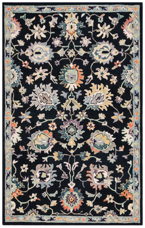 Safavieh Blossom Hand-tufted Area Rug – Elegant Floral Design In Black And Blue For Luxurious Home Décor Black ,Blue 85% Wool,15% Cotton Blm473z-3