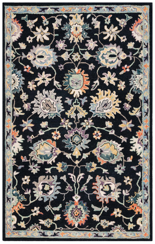 Safavieh Blossom Hand-tufted Area Rug – Elegant Floral Design In Black And Blue For Luxurious Home Décor Black ,Blue 85% Wool,15% Cotton Blm473z-3