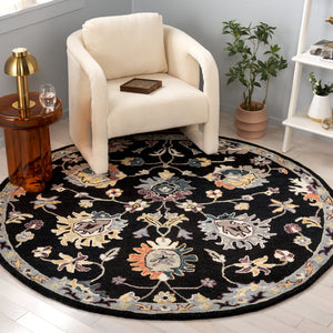 Safavieh Blossom Hand-tufted Area Rug – Elegant Floral Design In Black And Blue For Luxurious Home Décor Black ,Blue 85% Wool,15% Cotton Blm473z-3