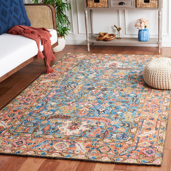 Safavieh Blossom Exquisite Hand-tufted Area Rug With Floral Design – Timeless Elegance For Your Home Decor Blue ,Rust 85% Wool,15% Cotton Blm474m-5