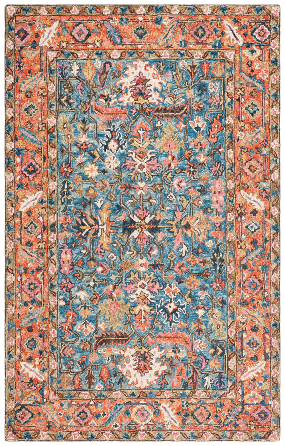 Safavieh Blossom Exquisite Hand-tufted Area Rug With Floral Design – Timeless Elegance For Your Home Decor Blue ,Rust 85% Wool,15% Cotton Blm474m-5