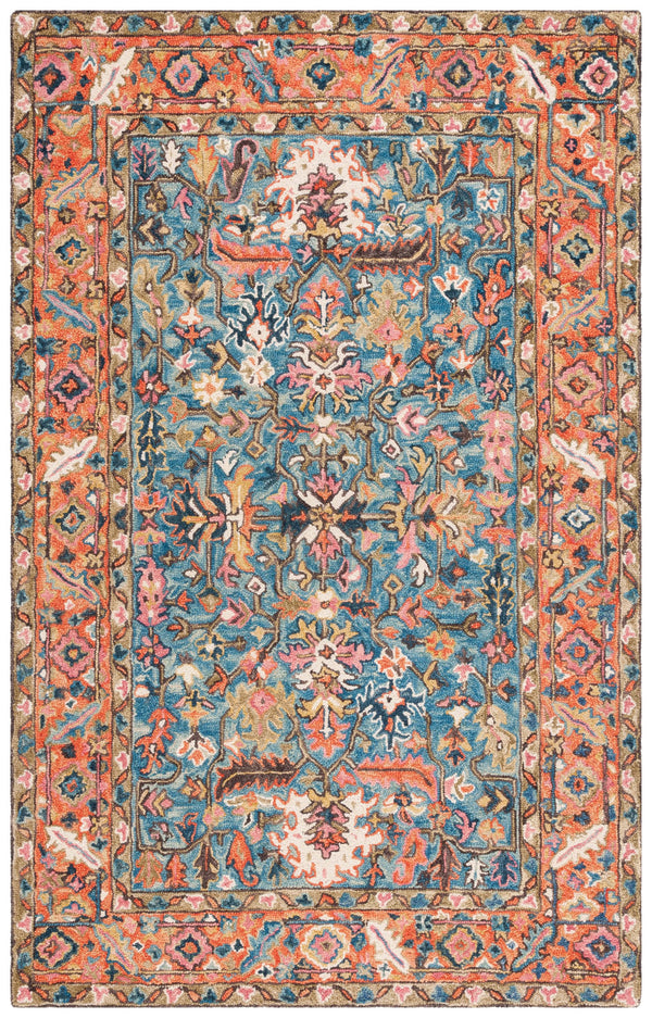 Safavieh Blossom Exquisite Hand-tufted Area Rug With Floral Design – Timeless Elegance For Your Home Decor Blue ,Rust 85% Wool,15% Cotton Blm474m-5