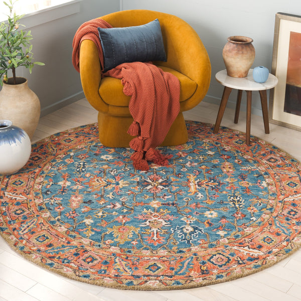 Safavieh Blossom Exquisite Hand-tufted Area Rug With Floral Design – Timeless Elegance For Your Home Decor Blue ,Rust 85% Wool,15% Cotton Blm474m-5