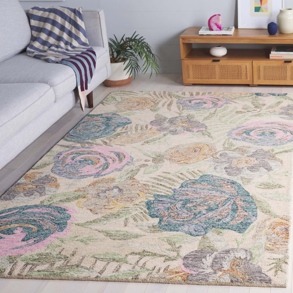 Safavieh Blossom Hand Tufted Floral Area Rug – Luxurious Wool Blend For Elegant Home Décor And Comfort Green ,Pink 80% Wool,20% Cotton Blm553y-5