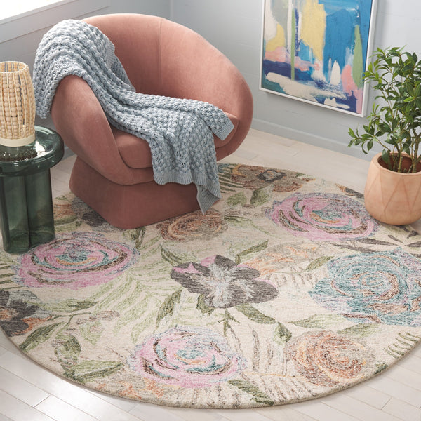 Safavieh Blossom Hand Tufted Floral Area Rug – Luxurious Wool Blend For Elegant Home Décor And Comfort Green ,Pink 80% Wool,20% Cotton Blm553y-5