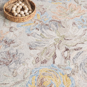 Safavieh Blossom Hand-tufted Wool-cotton Blend Area Rug - Elegant Floral Design For Cozy Home Decor Grey ,Blue 80% Wool,20% Cotton Blm556f-6sq