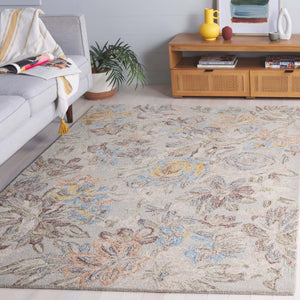 Safavieh Blossom Hand-tufted Wool-cotton Blend Area Rug - Elegant Floral Design For Cozy Home Decor Grey ,Blue 80% Wool,20% Cotton Blm556f-6sq