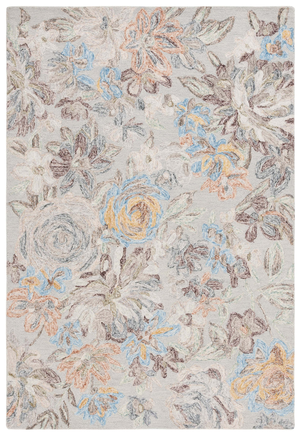 Safavieh Blossom Hand-tufted Wool-cotton Blend Area Rug - Elegant Floral Design For Cozy Home Decor Grey ,Blue 80% Wool,20% Cotton Blm556f-6sq