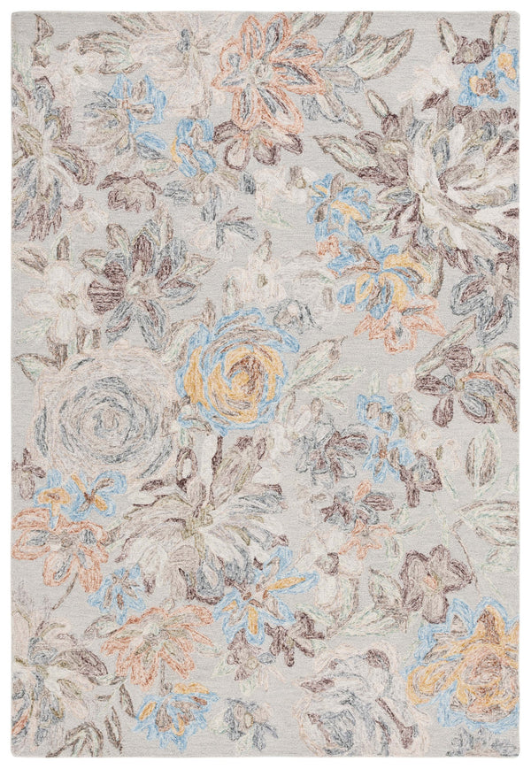 Safavieh Blossom Hand-tufted Wool-cotton Blend Area Rug - Elegant Floral Design For Cozy Home Decor Grey ,Blue 80% Wool,20% Cotton Blm556f-6sq