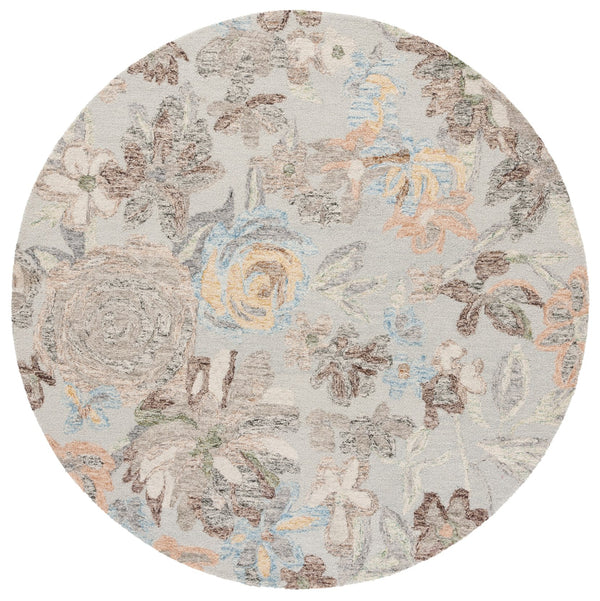 Safavieh Blossom Hand-tufted Wool-cotton Blend Area Rug - Elegant Floral Design For Cozy Home Decor Grey ,Blue 80% Wool,20% Cotton Blm556f-6sq