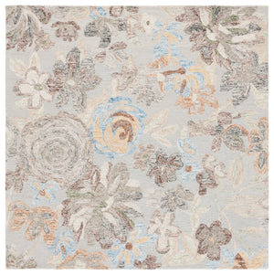Safavieh Blossom Hand-tufted Wool-cotton Blend Area Rug - Elegant Floral Design For Cozy Home Decor Grey ,Blue 80% Wool,20% Cotton Blm556f-6sq