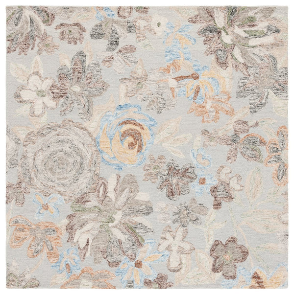 Safavieh Blossom Hand-tufted Wool-cotton Blend Area Rug - Elegant Floral Design For Cozy Home Decor Grey ,Blue 80% Wool,20% Cotton Blm556f-6sq
