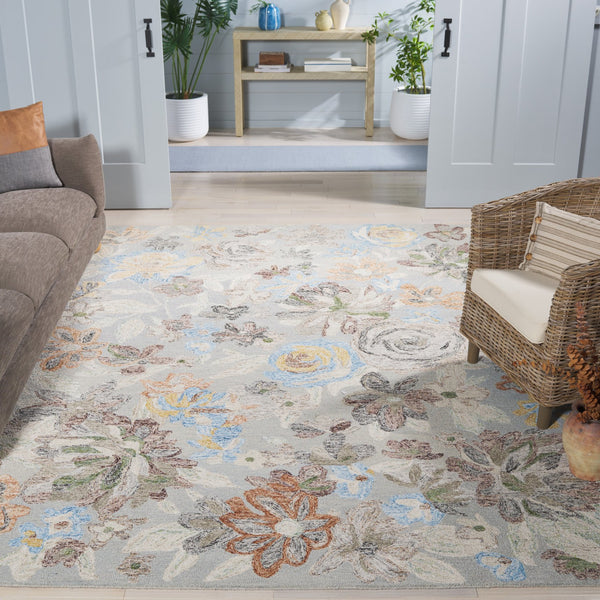 Safavieh Blossom Hand-tufted Wool-cotton Blend Area Rug - Elegant Floral Design For Cozy Home Decor Grey ,Blue 80% Wool,20% Cotton Blm556f-6sq