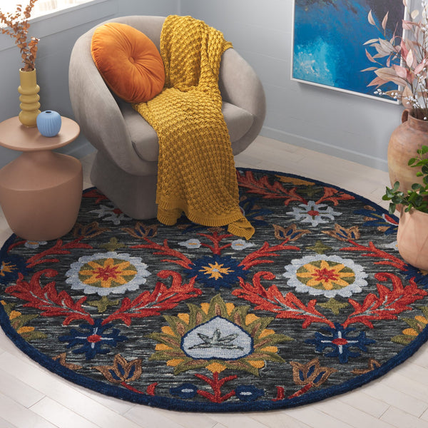 Safavieh Blossom Hand-tufted Charcoal And Tangerine Rug - Exquisite Artistry For Timeless Home Elegance Charcoal ,Orange 80% Wool 20% Cotton Blm565h-8