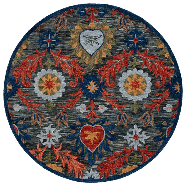 Safavieh Blossom Hand-tufted Charcoal And Tangerine Rug - Exquisite Artistry For Timeless Home Elegance Charcoal ,Orange 80% Wool 20% Cotton Blm565h-8