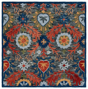 Safavieh Blossom Hand-tufted Charcoal And Tangerine Rug - Exquisite Artistry For Timeless Home Elegance Charcoal ,Orange 80% Wool 20% Cotton Blm565h-8