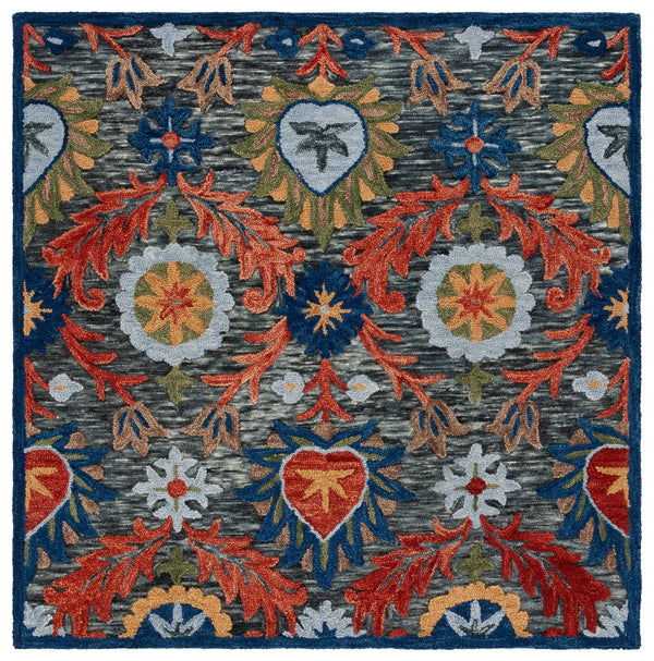 Safavieh Blossom Hand-tufted Charcoal And Tangerine Rug - Exquisite Artistry For Timeless Home Elegance Charcoal ,Orange 80% Wool 20% Cotton Blm565h-8