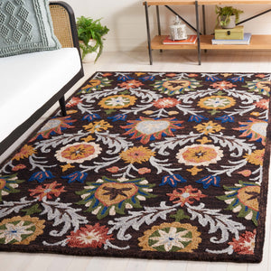 Safavieh Blossom Hand-tufted Charcoal And Tangerine Rug - Exquisite Artistry For Timeless Home Elegance Brown ,Orange 80% Wool 20% Cotton Blm565t-8