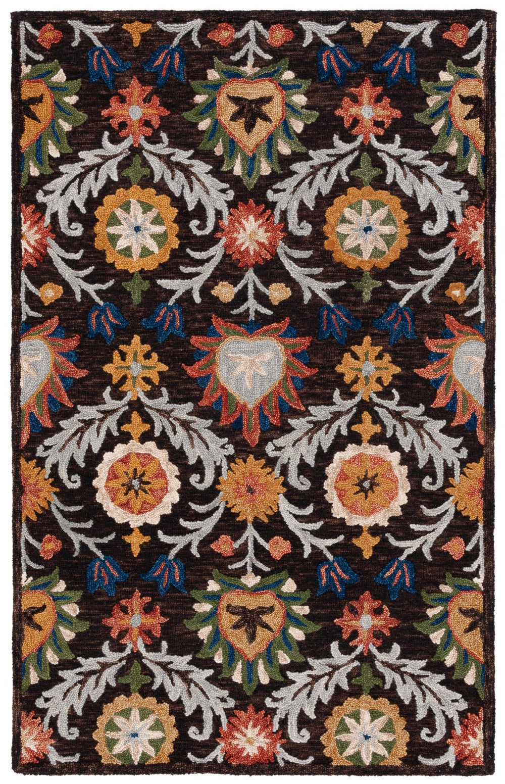 Safavieh Blossom Hand-tufted Charcoal And Tangerine Rug - Exquisite Artistry For Timeless Home Elegance Brown ,Orange 80% Wool 20% Cotton Blm565t-8