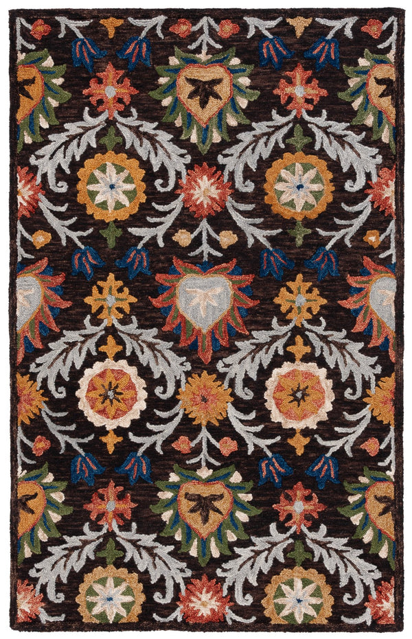 Safavieh Blossom Hand-tufted Charcoal And Tangerine Rug - Exquisite Artistry For Timeless Home Elegance Brown ,Orange 80% Wool 20% Cotton Blm565t-8