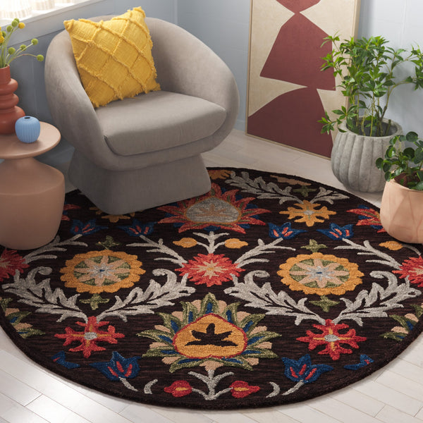 Safavieh Blossom Hand-tufted Charcoal And Tangerine Rug - Exquisite Artistry For Timeless Home Elegance Brown ,Orange 80% Wool 20% Cotton Blm565t-8