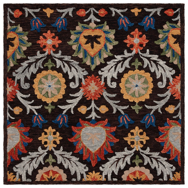Safavieh Blossom Hand-tufted Charcoal And Tangerine Rug - Exquisite Artistry For Timeless Home Elegance Brown ,Orange 80% Wool 20% Cotton Blm565t-8