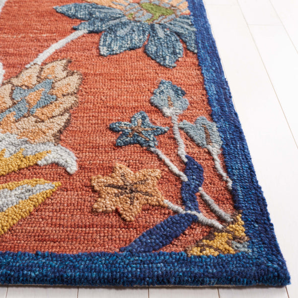 Safavieh Blossom Hand-tufted Area Rug - Elegant Floral Motif In Vibrant Hues For A Cozy Home Atmosphere Orange ,Blue 80% Wool 20% Cotton Blm567p-4