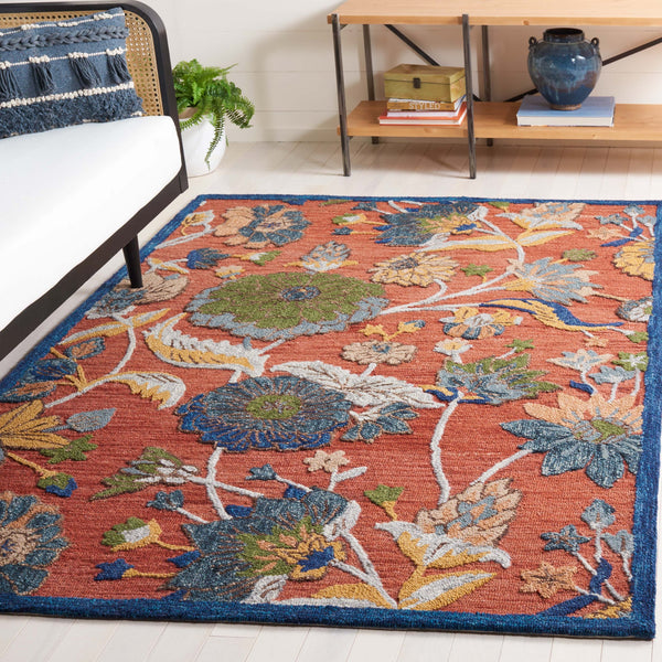 Safavieh Blossom Enchanting Medium Rectangle Area Rug - Vibrant Floral Design, Timeless Elegance For Your Home Orange ,Blue 80% Wool 20% Cotton Blm567p-5