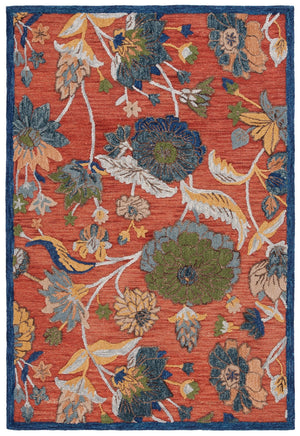 Safavieh Blossom Enchanting Medium Rectangle Area Rug - Vibrant Floral Design, Timeless Elegance For Your Home Orange ,Blue 80% Wool 20% Cotton Blm567p-5