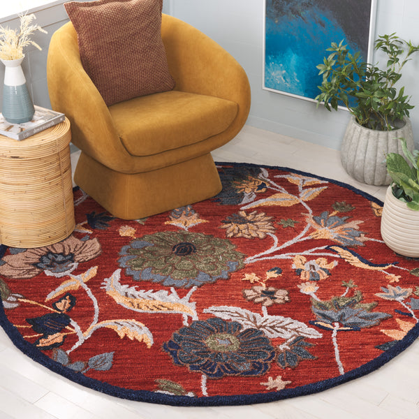 Safavieh Blossom Hand-tufted Area Rug - Elegant Floral Motif In Vibrant Hues For A Cozy Home Atmosphere Orange ,Blue 80% Wool 20% Cotton Blm567p-4