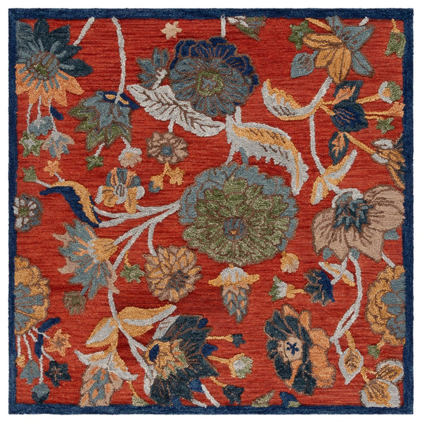 Safavieh Blossom Exquisite Floral Area Rug - Handcrafted Wool & Cotton Blend For Timeless Home Elegance Orange ,Blue 80% Wool 20% Cotton Blm567p-28