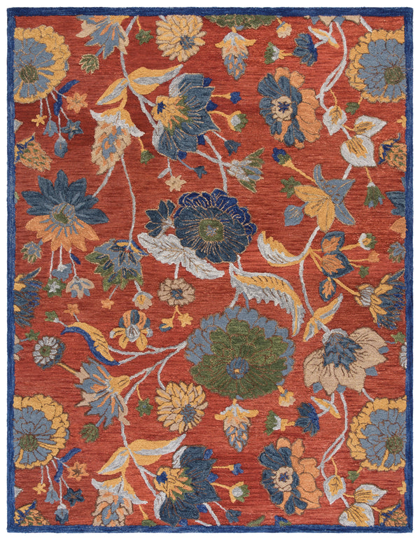 Safavieh Blossom Hand-tufted Area Rug - Elegant Floral Motif In Vibrant Hues For A Cozy Home Atmosphere Orange ,Blue 80% Wool 20% Cotton Blm567p-4