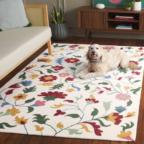 Safavieh Blossom Exquisite Floral Area Rug - Hand-tufted Luxury Wool And Cotton For Timeless Elegance Ivory ,Red 80% Wool,20% Cotton Blm569a-8