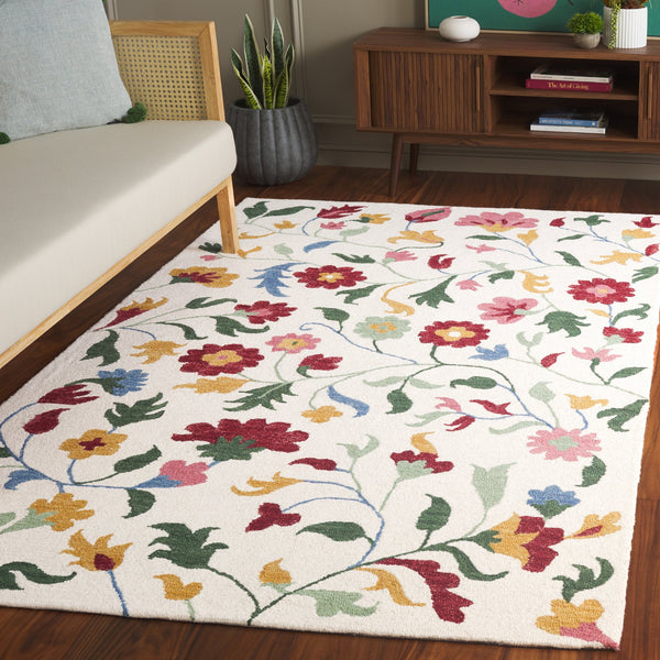 Safavieh Blossom Exquisite Floral Area Rug - Hand-tufted Luxury Wool And Cotton For Timeless Elegance Ivory ,Red 80% Wool,20% Cotton Blm569a-8