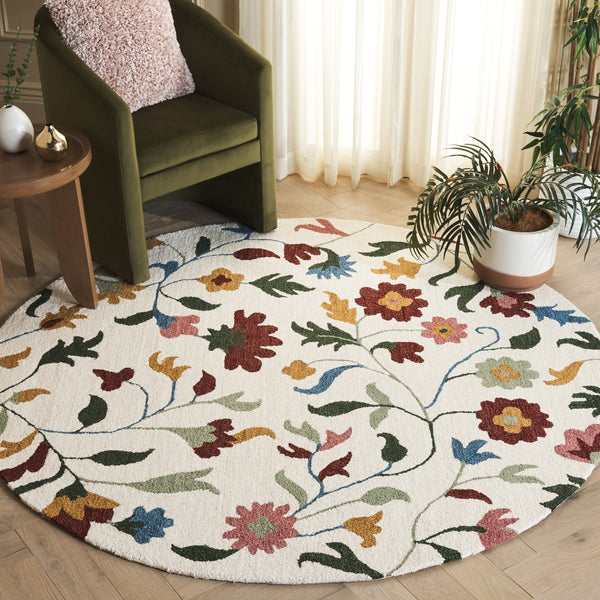 Safavieh Blossom Exquisite Floral Area Rug - Hand-tufted Luxury Wool And Cotton For Timeless Elegance Ivory ,Red 80% Wool,20% Cotton Blm569a-8